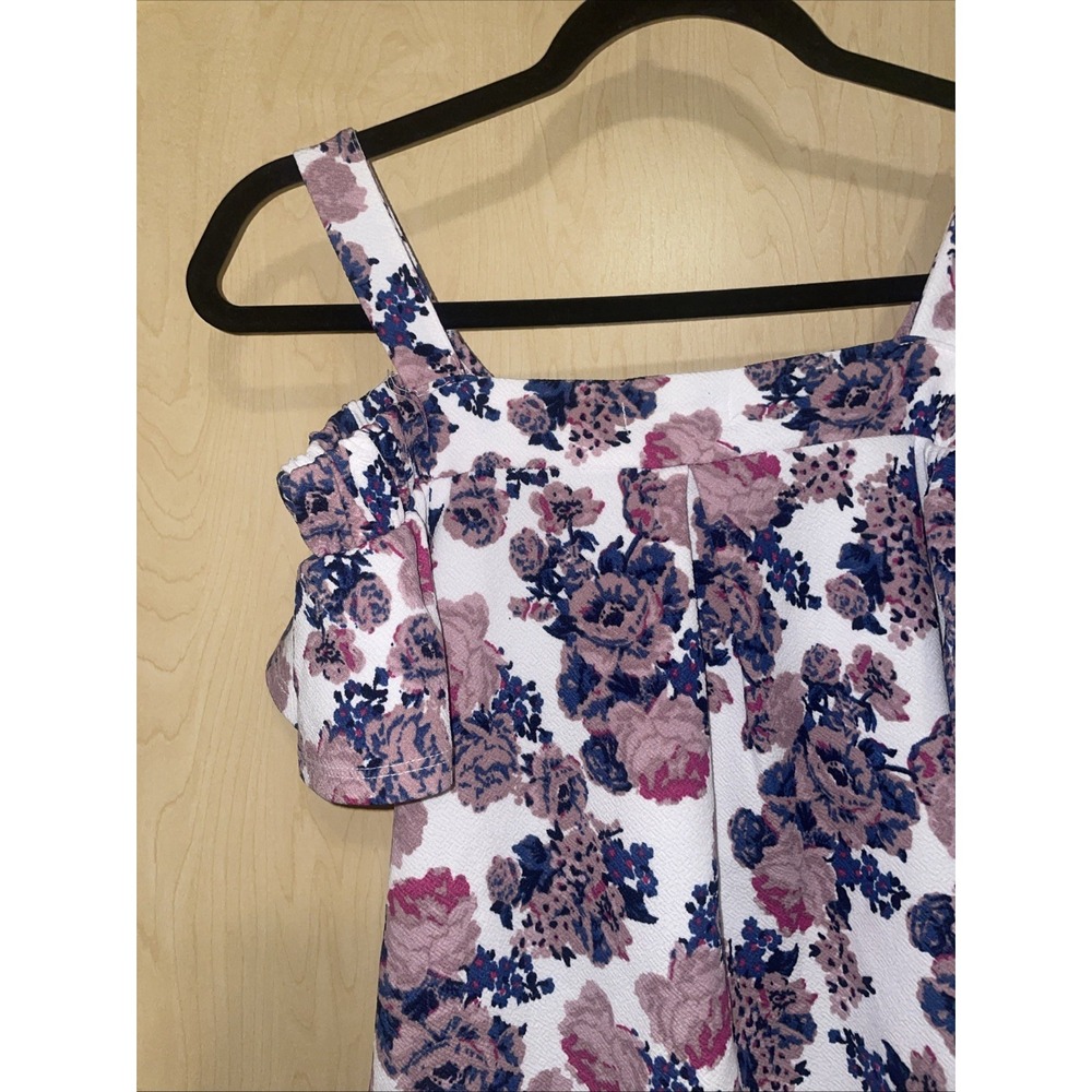 Ultra Flirt Womens Floral Cold Shoulder Ruffle Top Purple Pink Small 3D464 - Picture 9 of 13